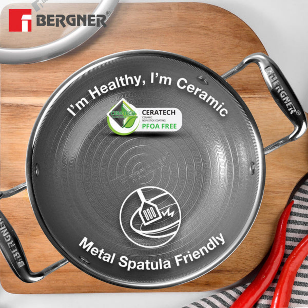 Bergner Hi-Tech Giro X Ceramic Kadai | Induction Bottom