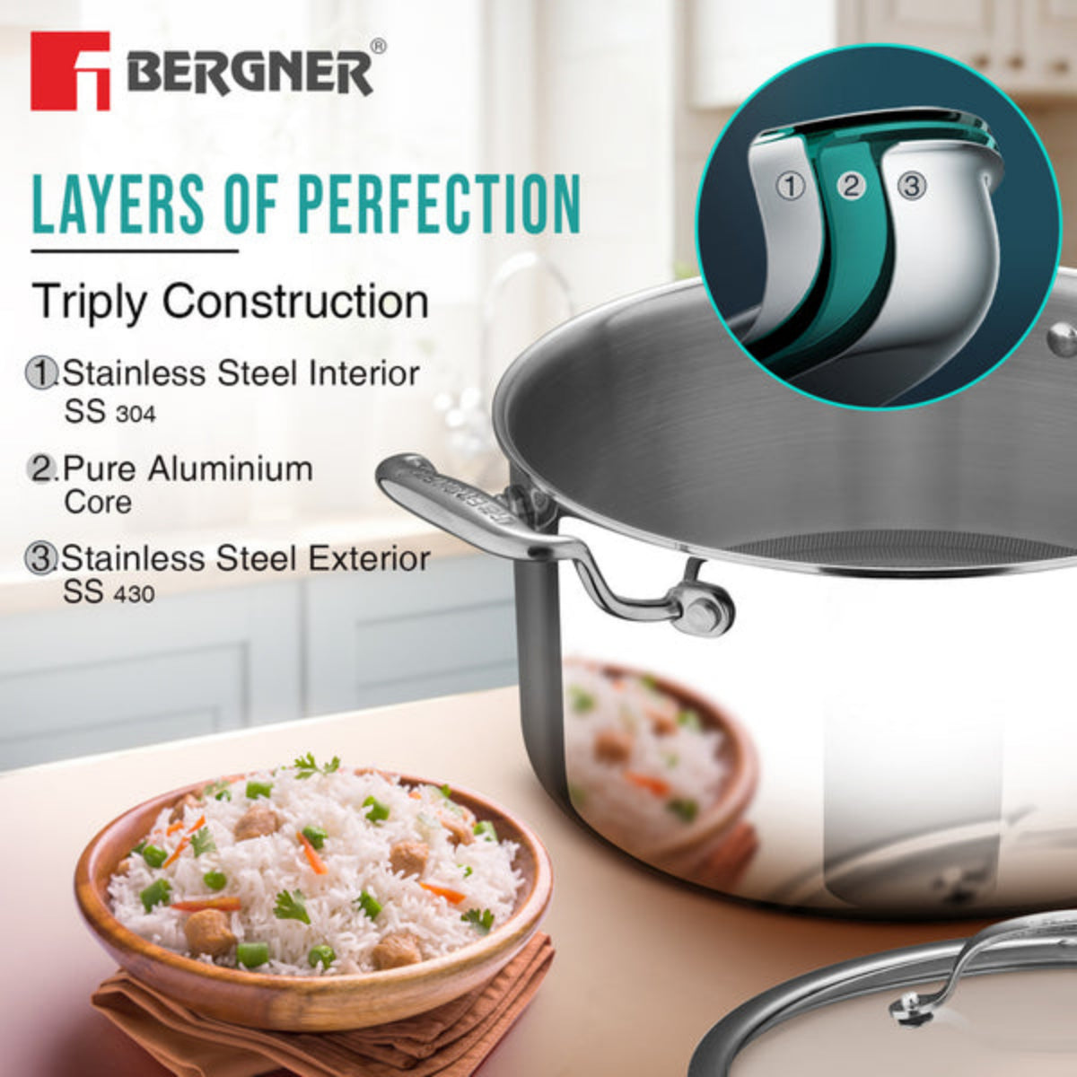 Bergner Hi-Tech Giro X Ceramic Casserole | Induction Bottom
