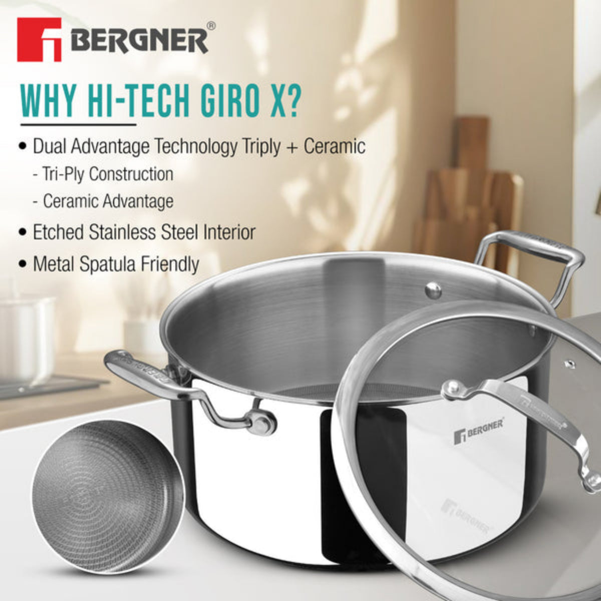 Bergner Hi-Tech Giro X Ceramic Casserole | Induction Bottom