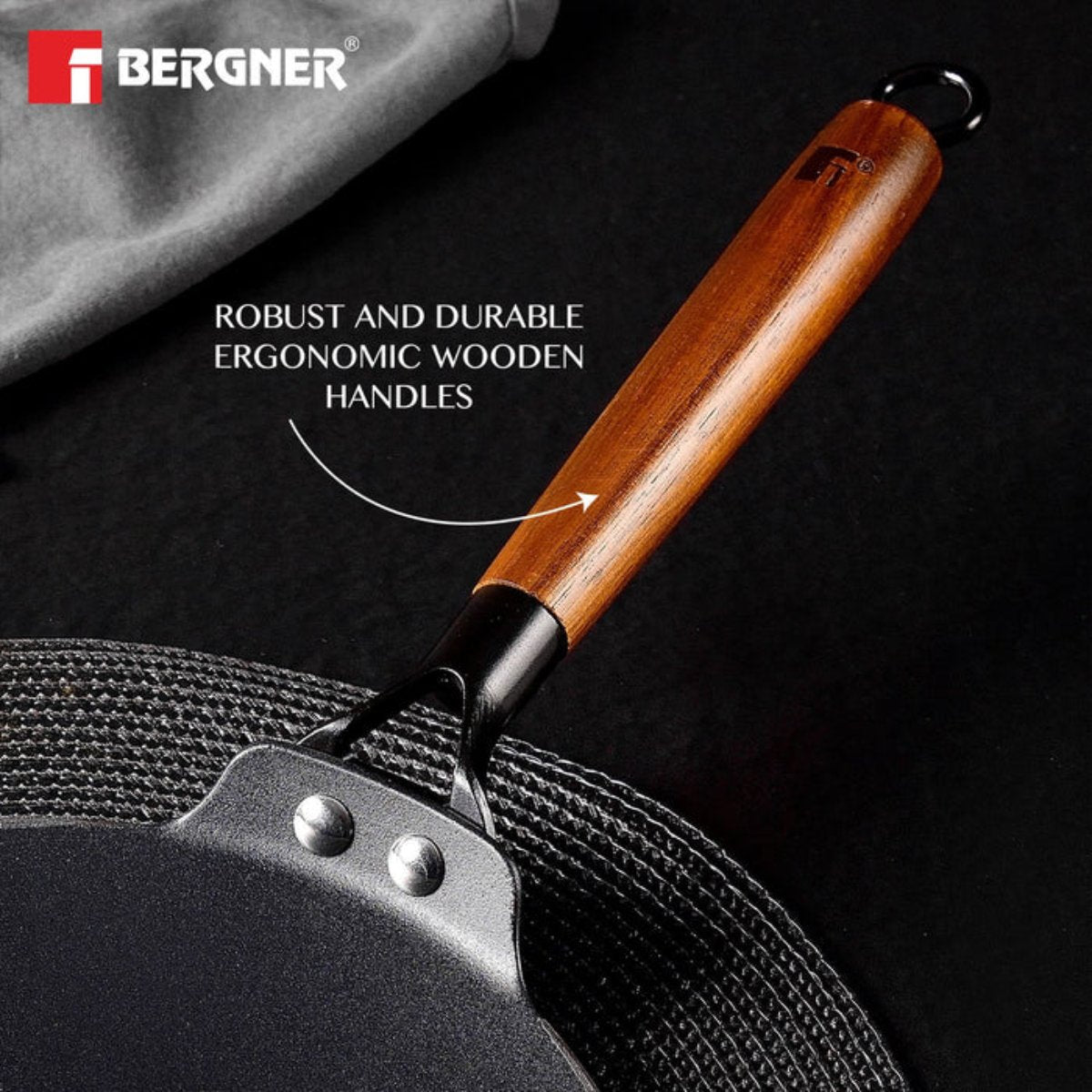 Bergner Odin 26 cm Cast Iron Roti Tawa w/h Wooden Handle (Induction Base)