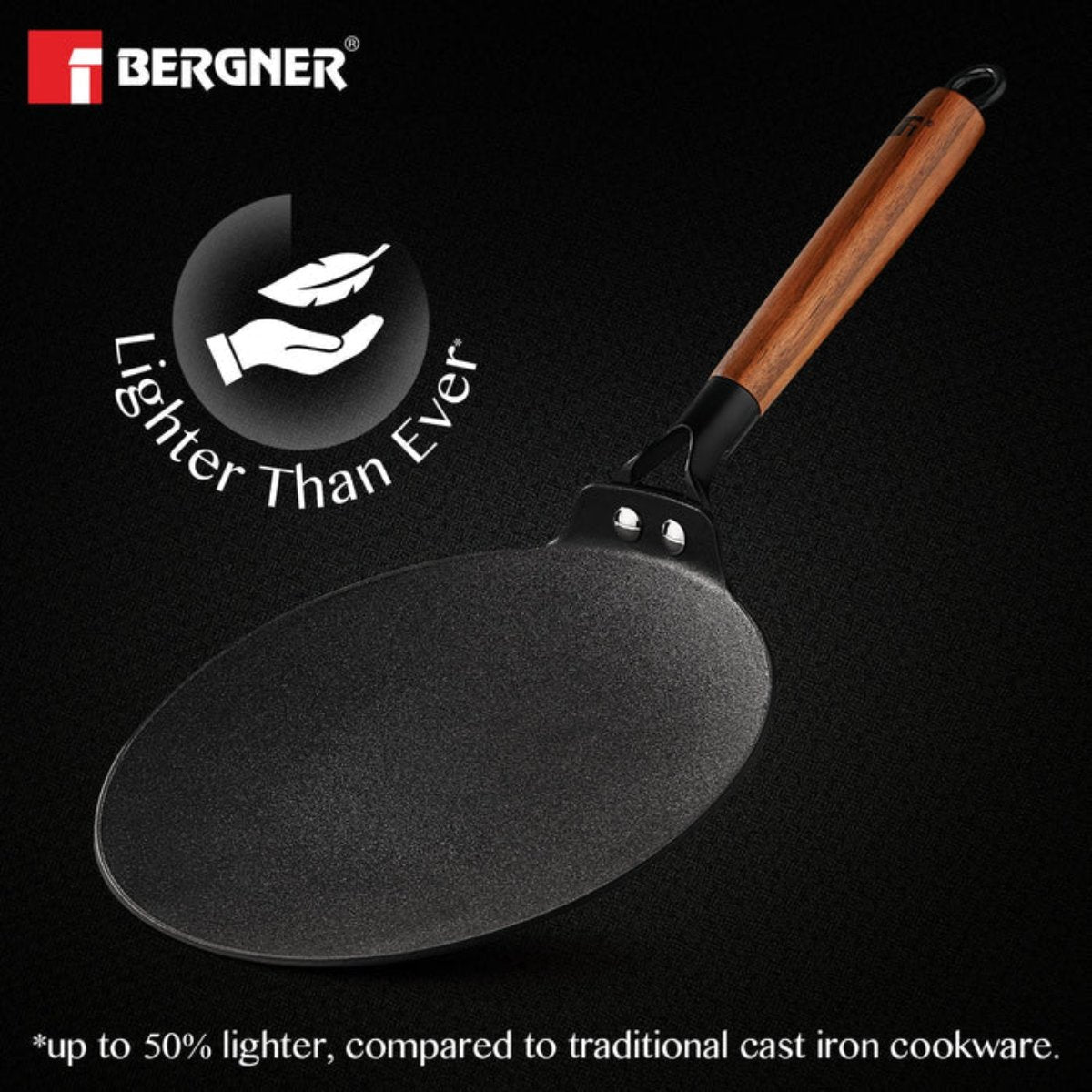 Bergner Odin 26 cm Cast Iron Roti Tawa w/h Wooden Handle (Induction Base)