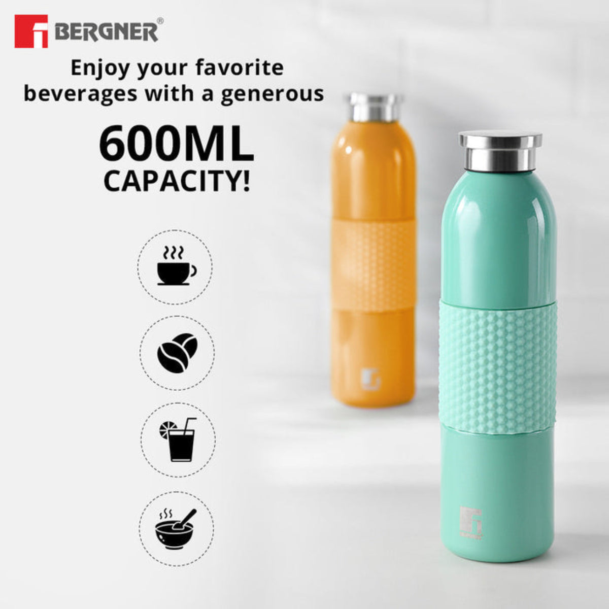 Bergner Walking Mid Grip Thermosteel Hot and Cold 600ml Bottle