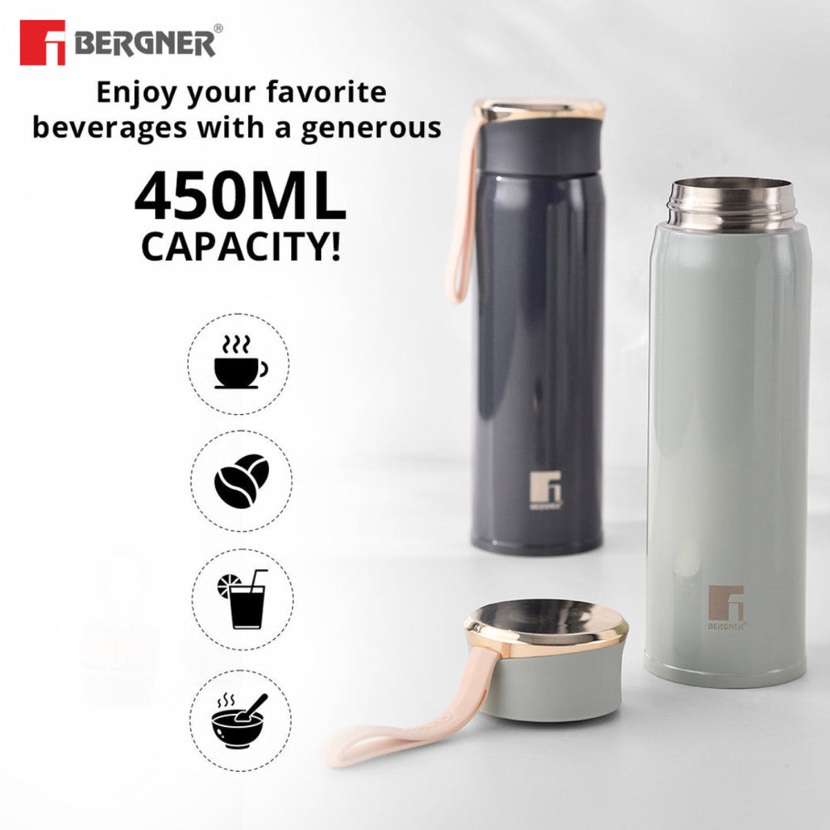 Bergner Walking CarryCask Thermosteel Hot and Cold 450ml Flask