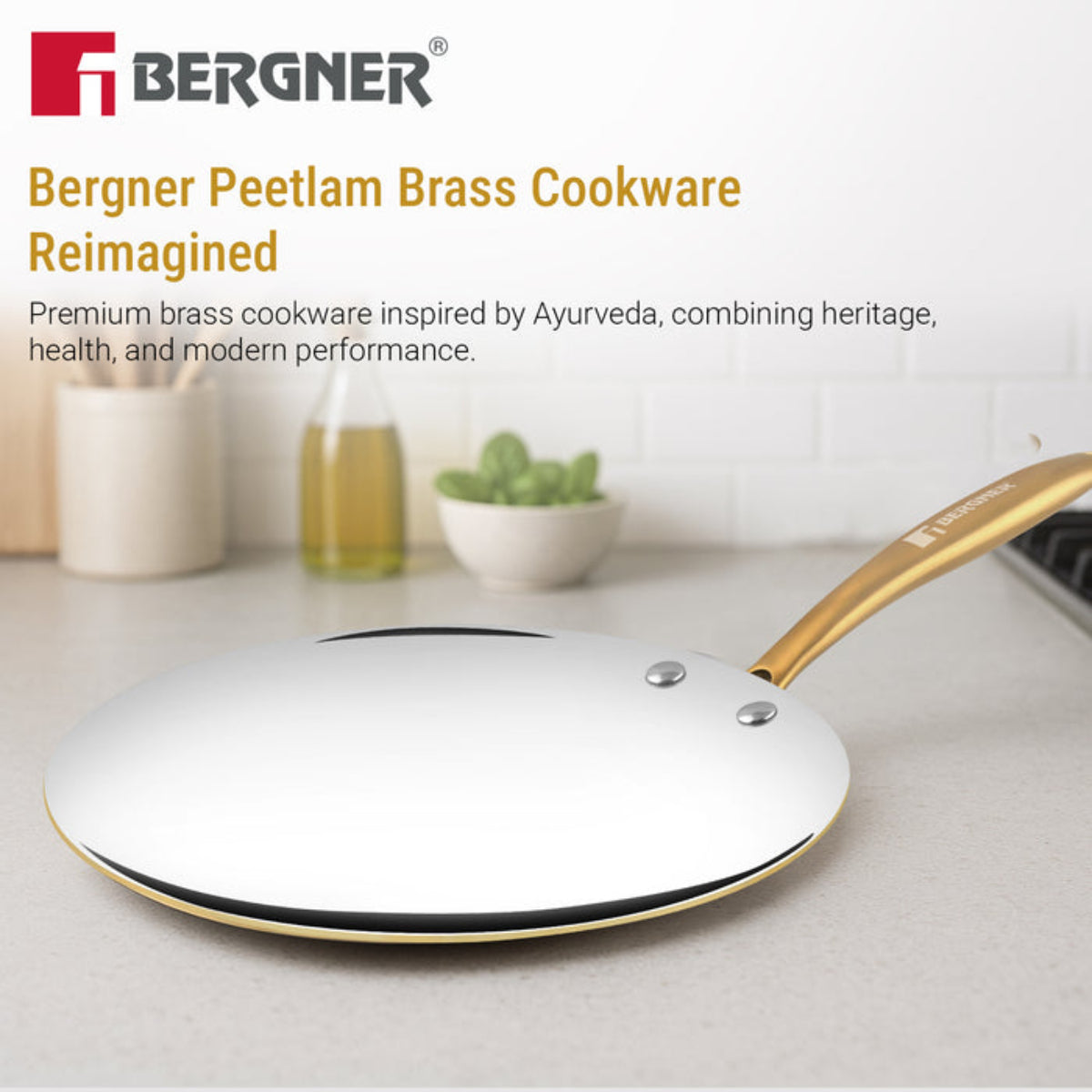 Bergner Peetlam Concave Tawa 26cm, Brass Roti Tawa with Tin (Kalai) Coated