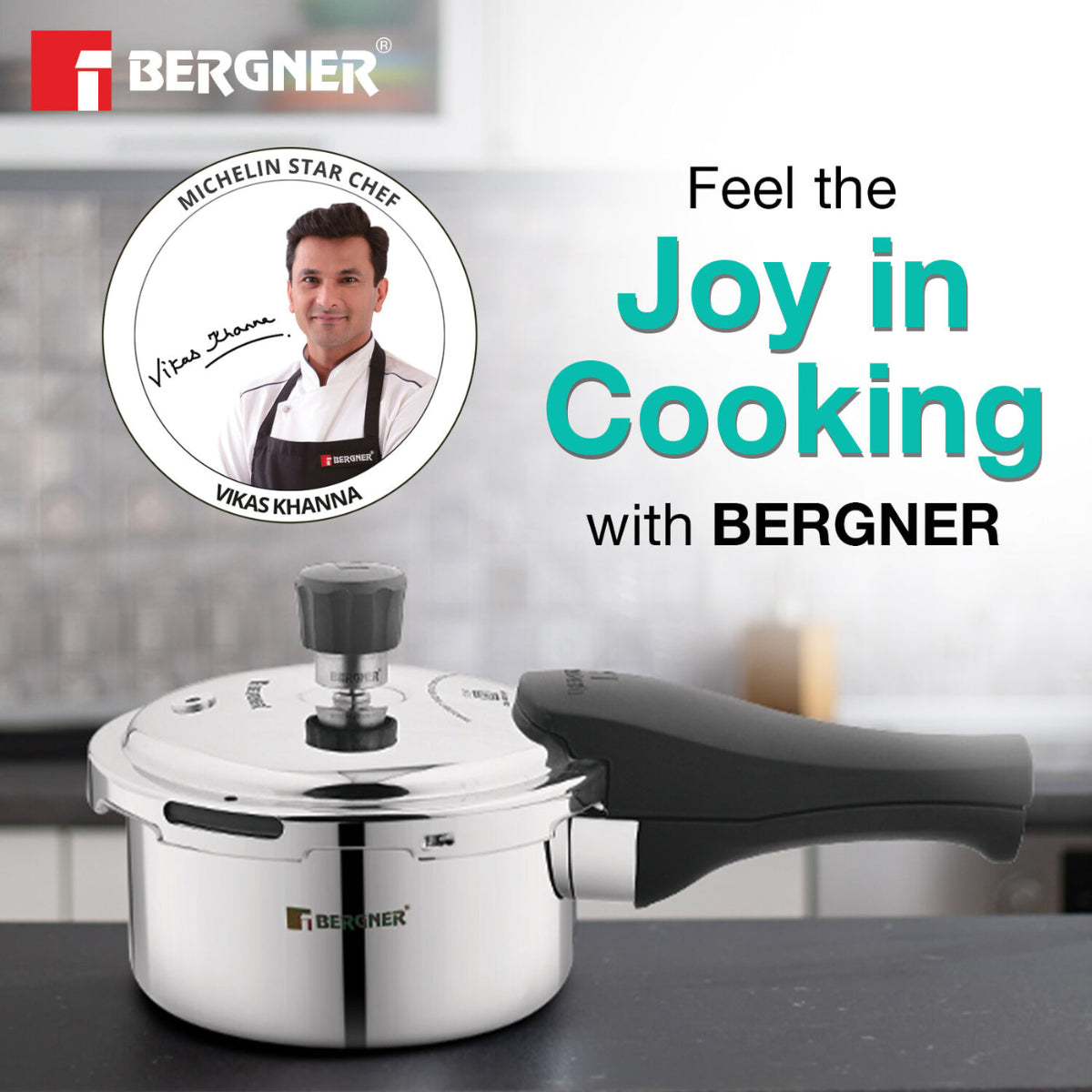 Bergner Tri-Max Junior Tri-Ply Stainless Steel 1 Litre Outer Lid Mini Pressure Cooker