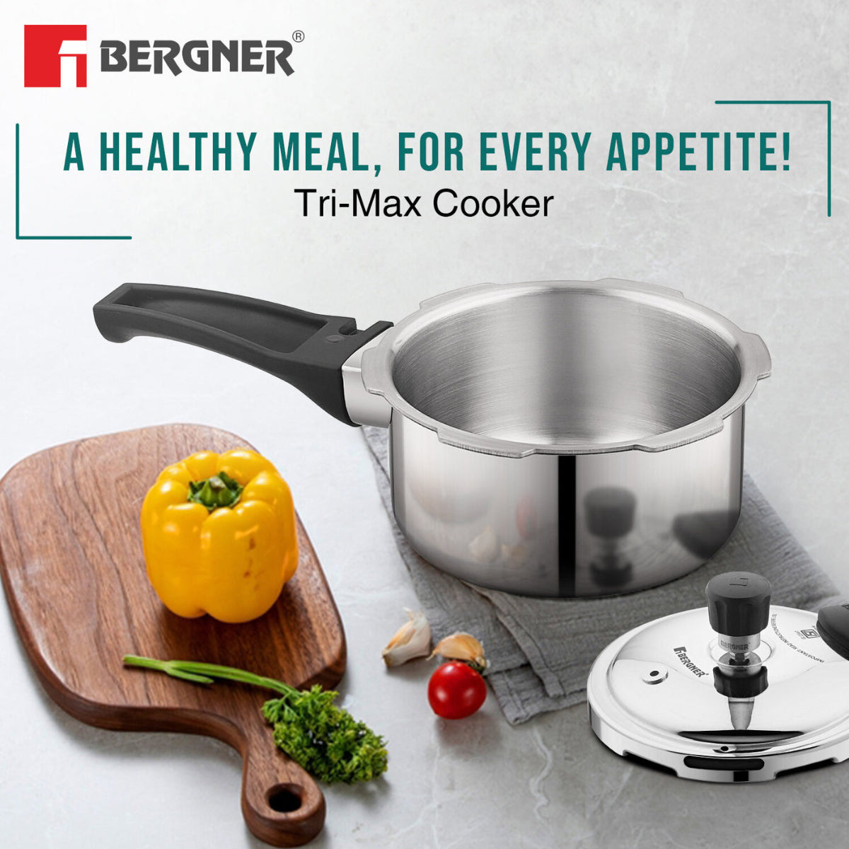 Bergner Tri-Max Junior Tri-Ply Stainless Steel 1 Litre Outer Lid Mini Pressure Cooker