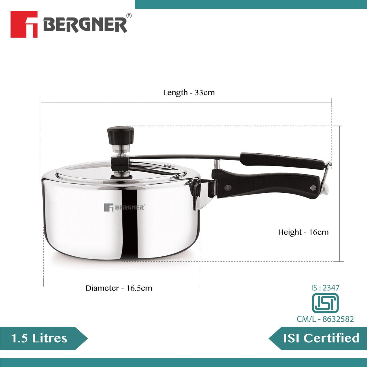 Berger Argent Avinash Tri-Ply Stainless Steel Inner Lid Pressure Cooker