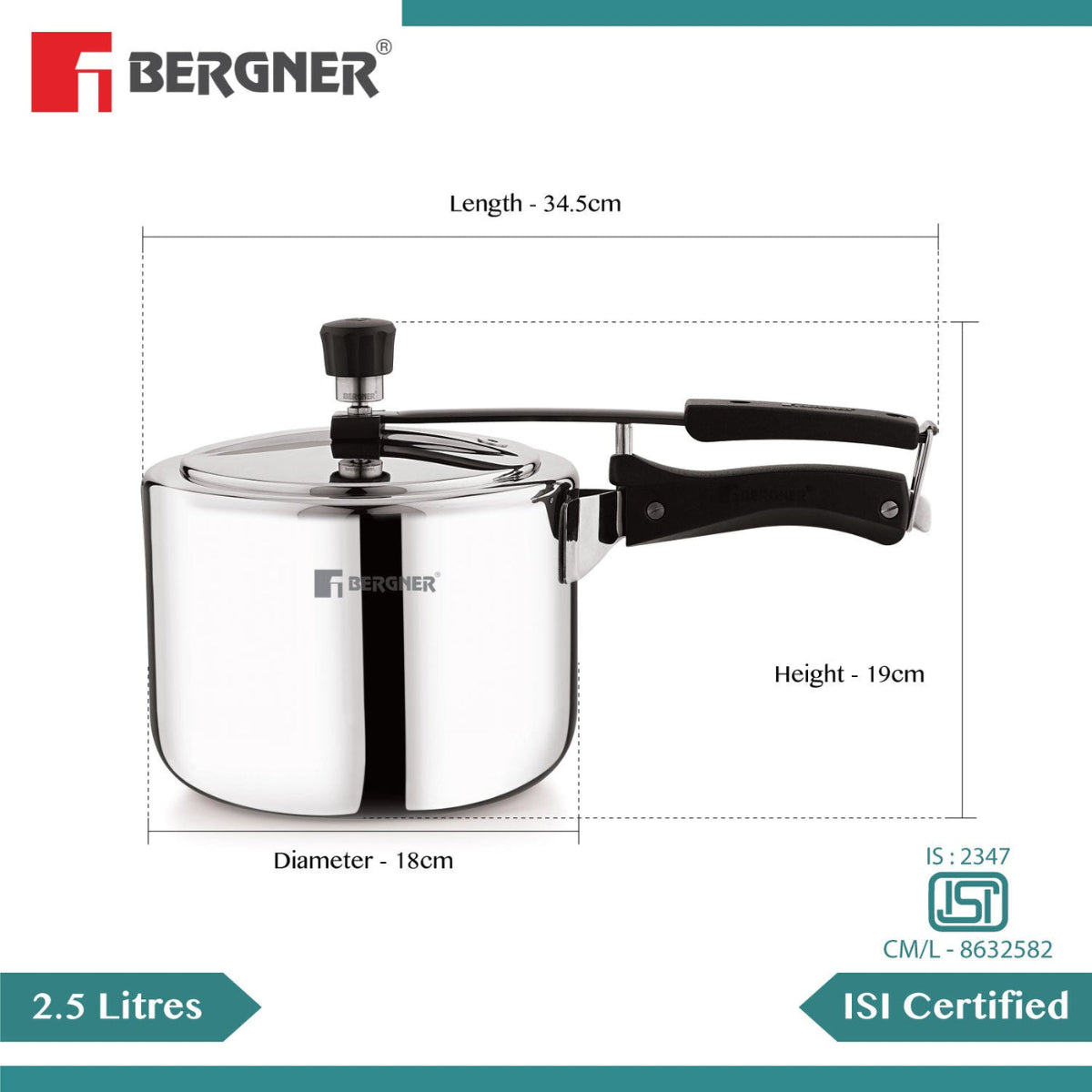 Berger Argent Avinash Tri-Ply Stainless Steel Inner Lid Pressure Cooker