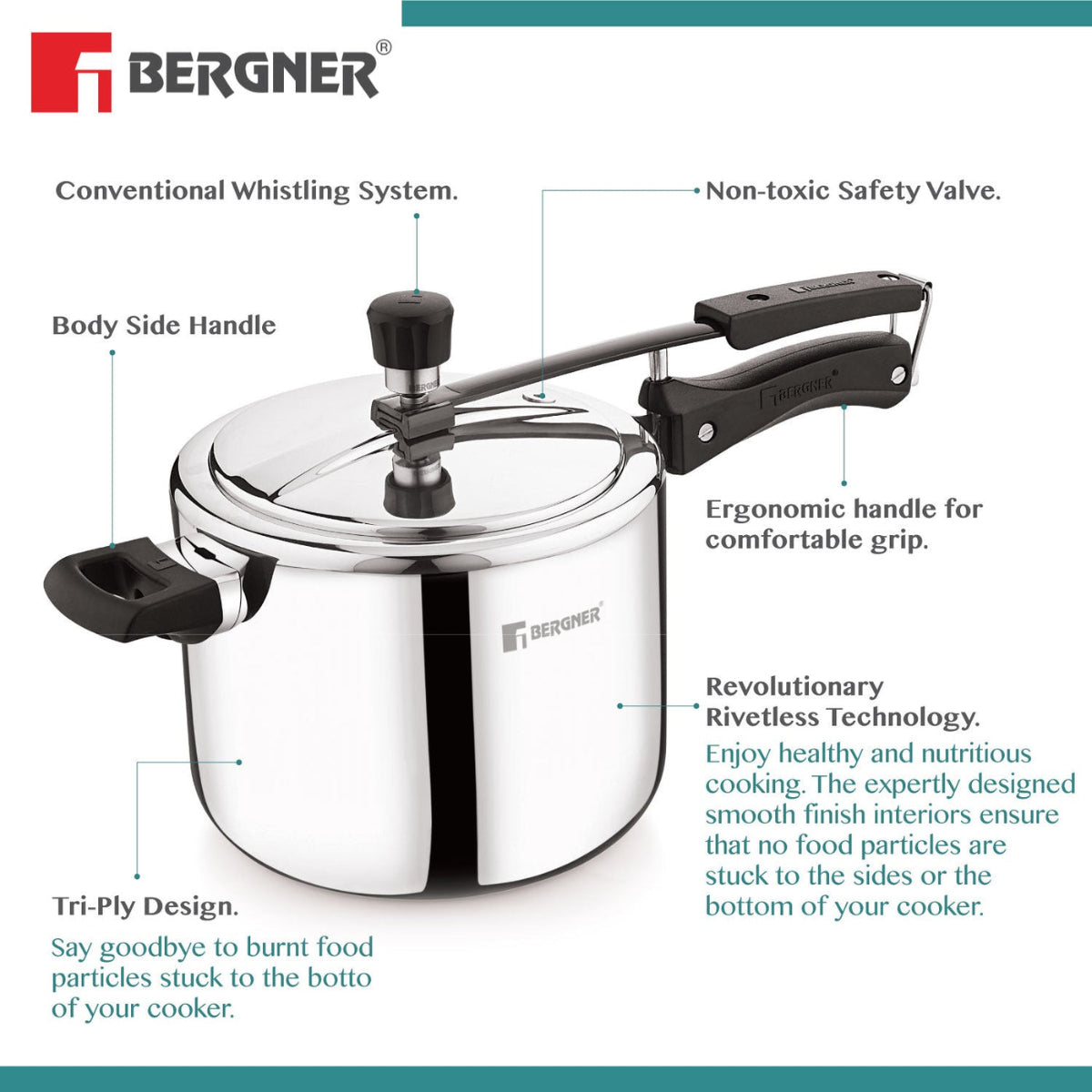 Berger Argent Avinash Tri-Ply Stainless Steel Inner Lid Pressure Cooker