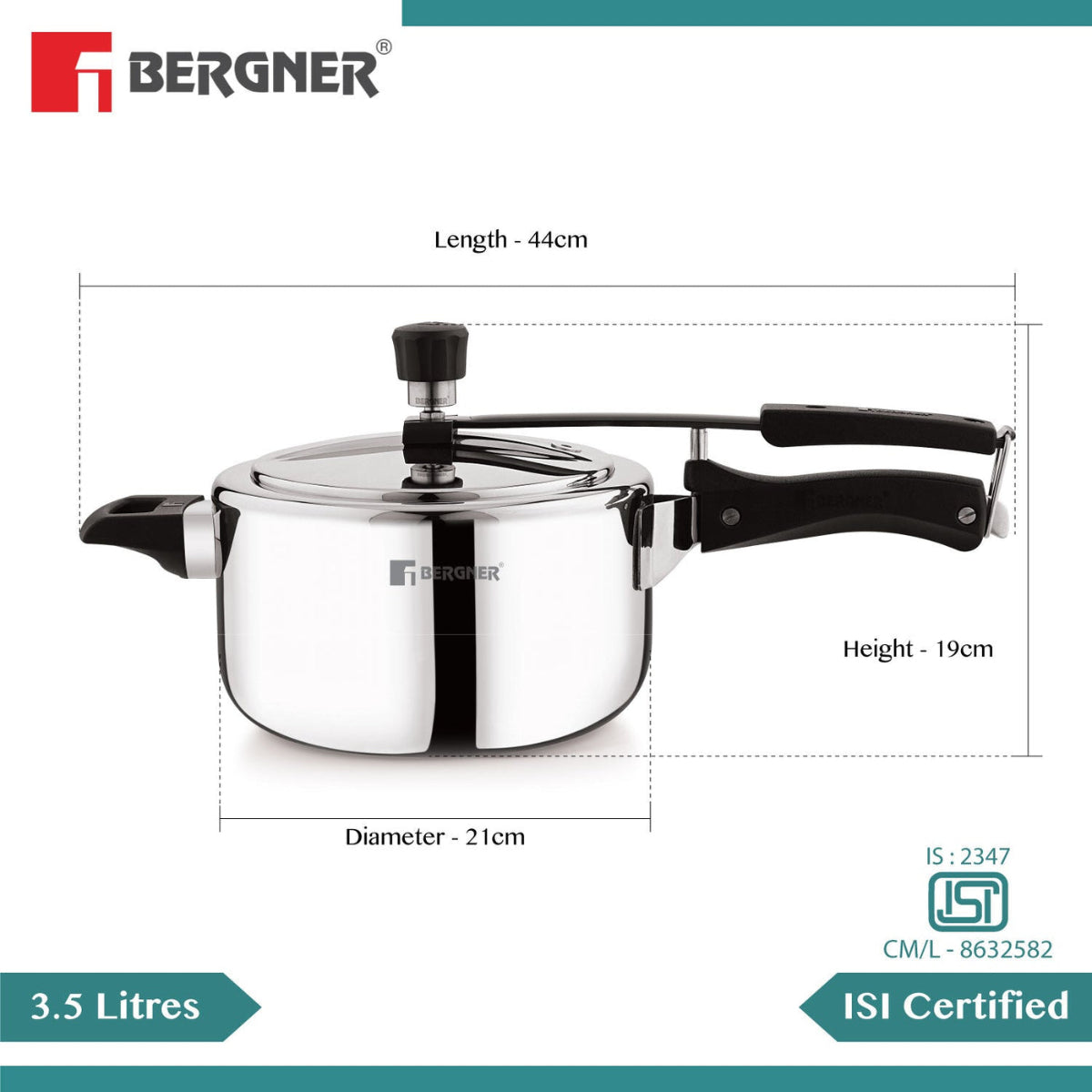 Berger Argent Avinash Tri-Ply Stainless Steel Inner Lid Pressure Cooker
