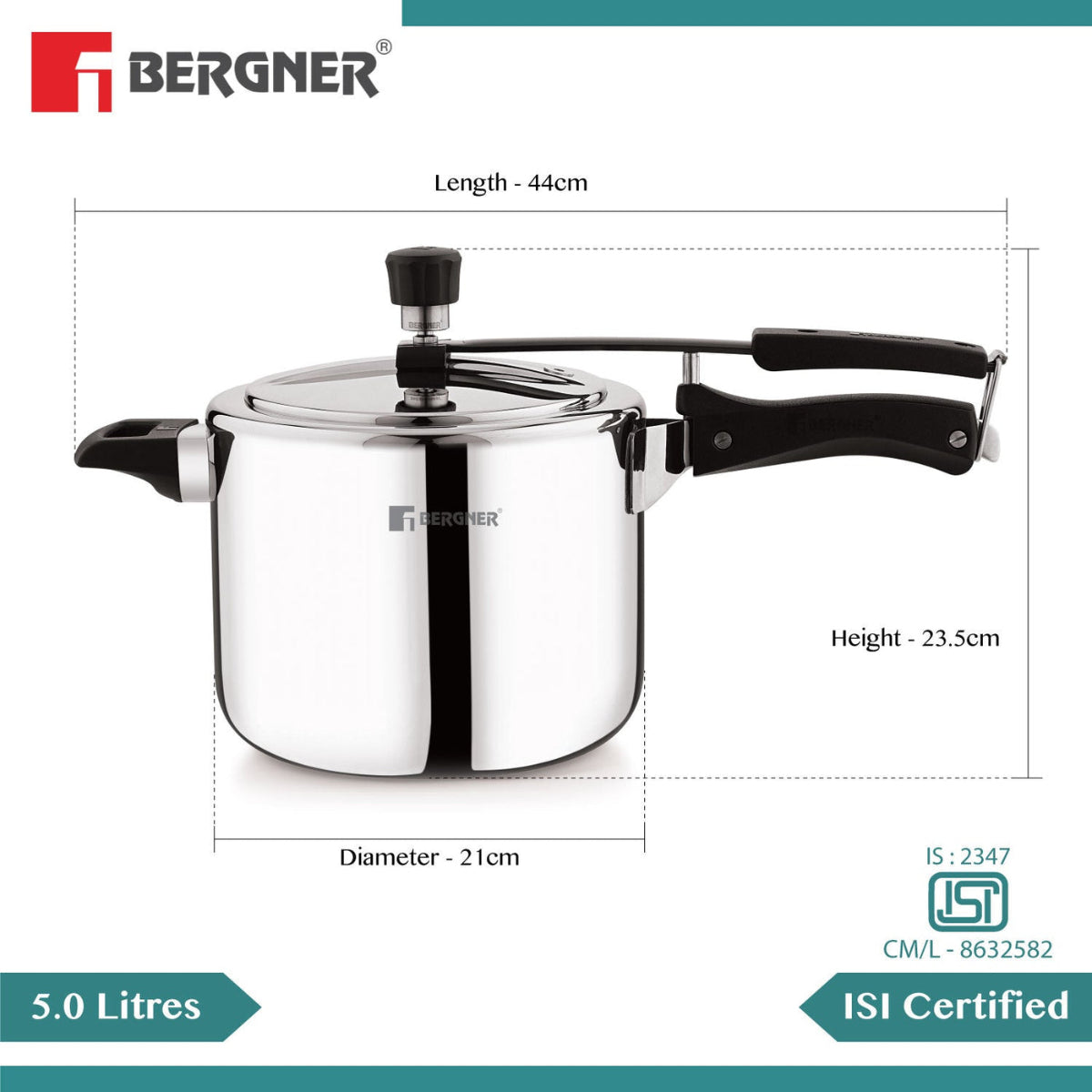 Berger Argent Avinash Tri-Ply Stainless Steel Inner Lid Pressure Cooker