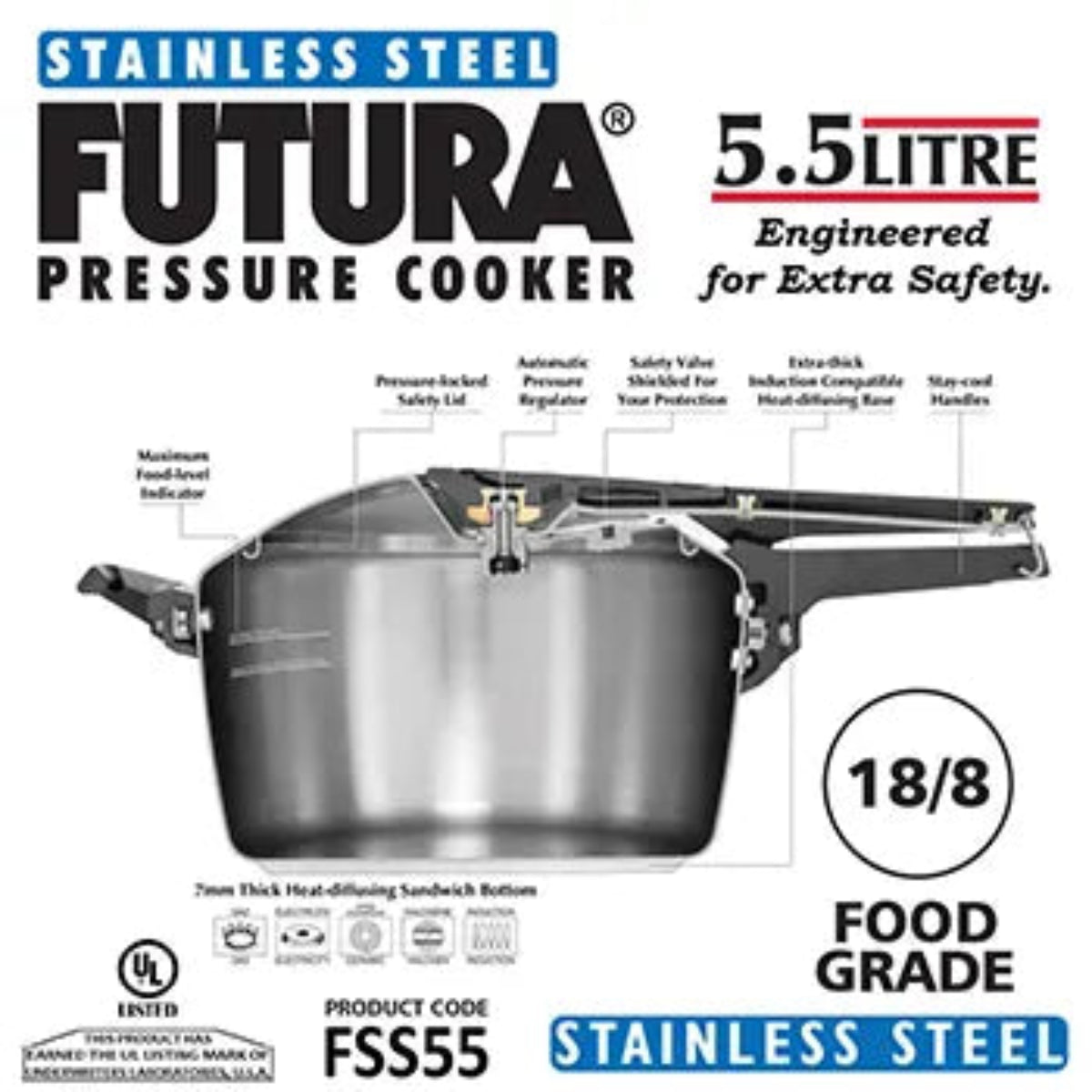 Futura By Hawkins Stainless Steel Pressure Cookers