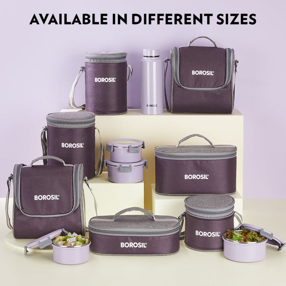 Borosil Glory Round Lunchbox with Stainless Steel Set of 4, 460ml + 280ml x 2 + 600ml (Bottle)