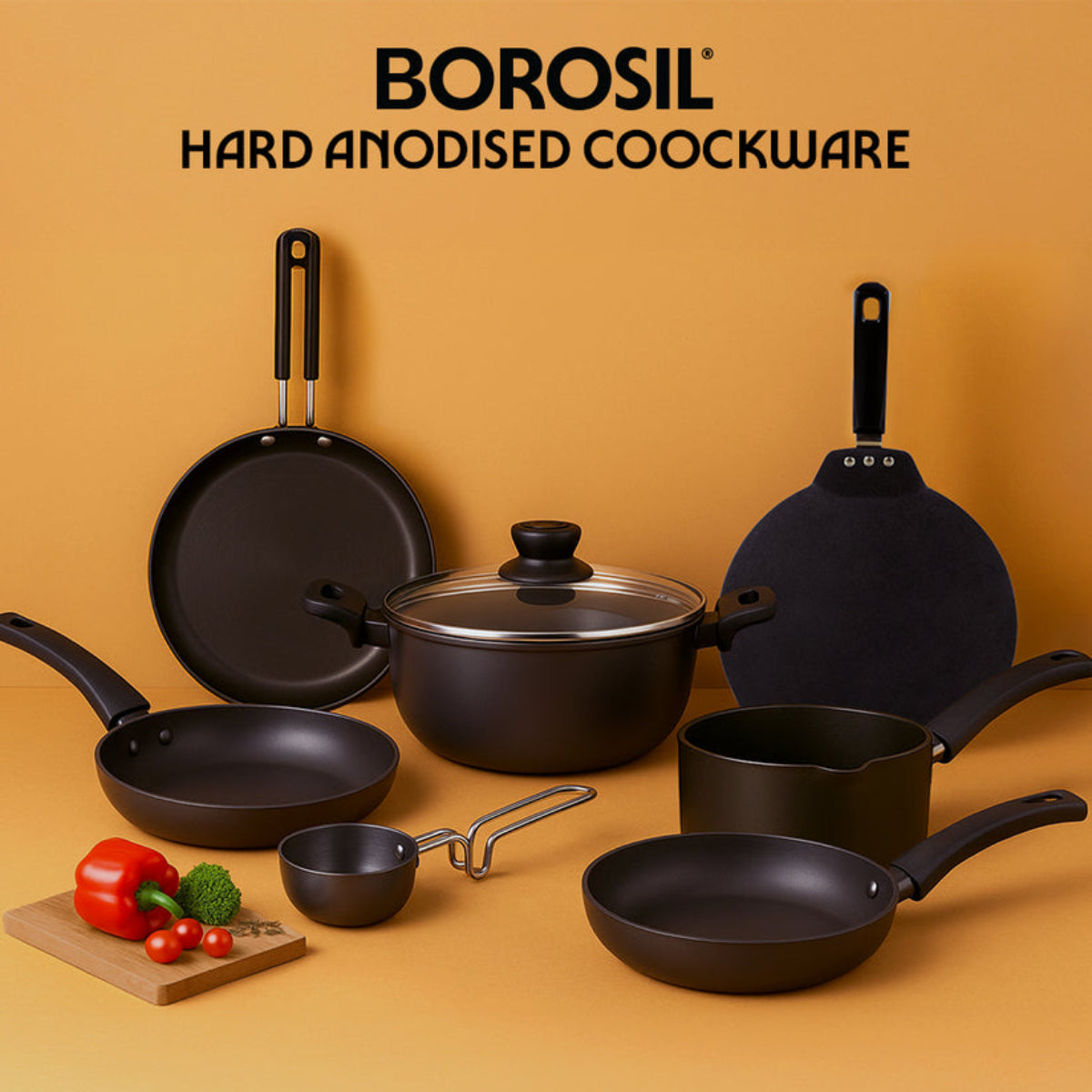 Borosil Hard Anodized Induction Base Concave Tawa, 25 cm