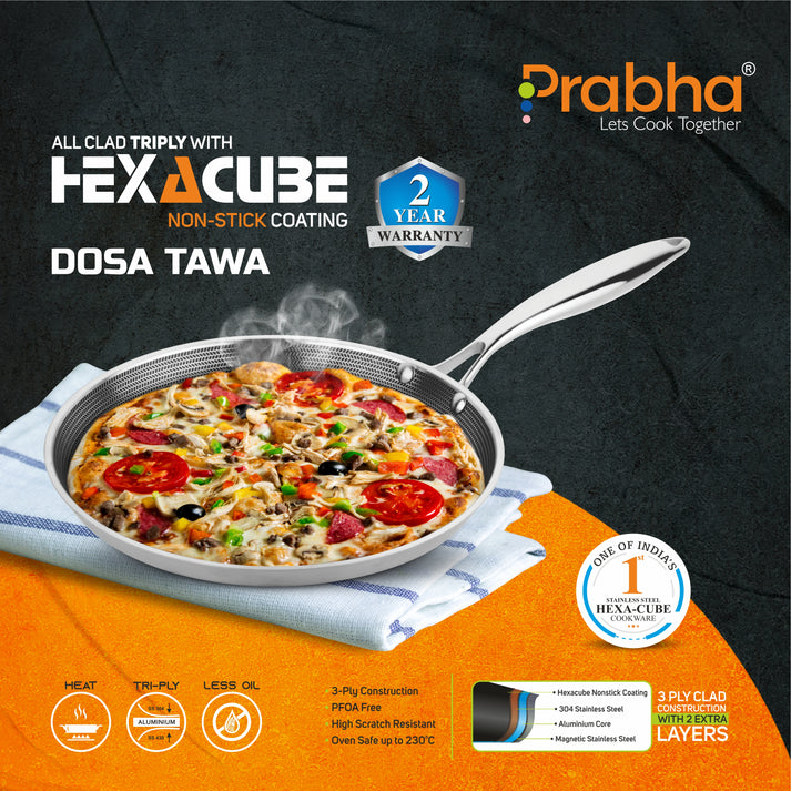 Prabha Steels Triply Hexa Cube Dosa Tawa 26cm , 28 cm , 30 cm