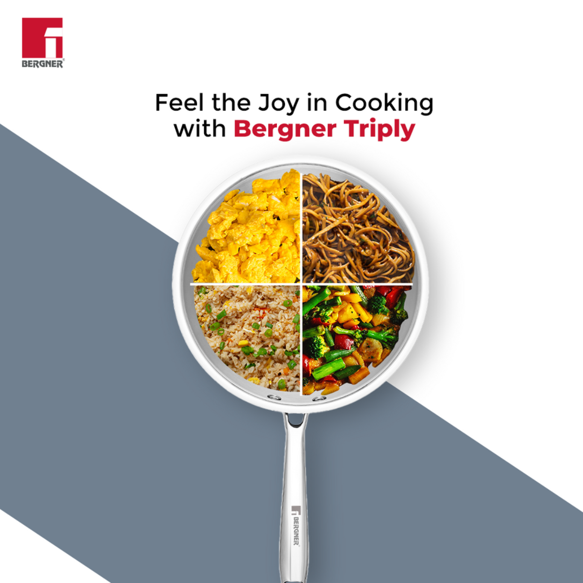 Bergner Argent Tri-Ply Stainless Steel Wok 22 cm (2.2 L)