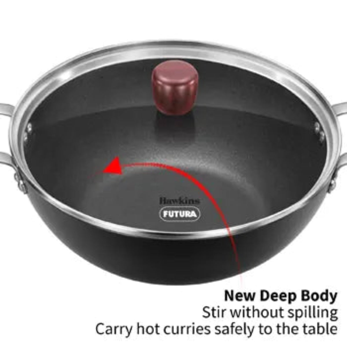 Futura By Hawkins Induction Compatible Nonstick Kadhai with Glass Lid