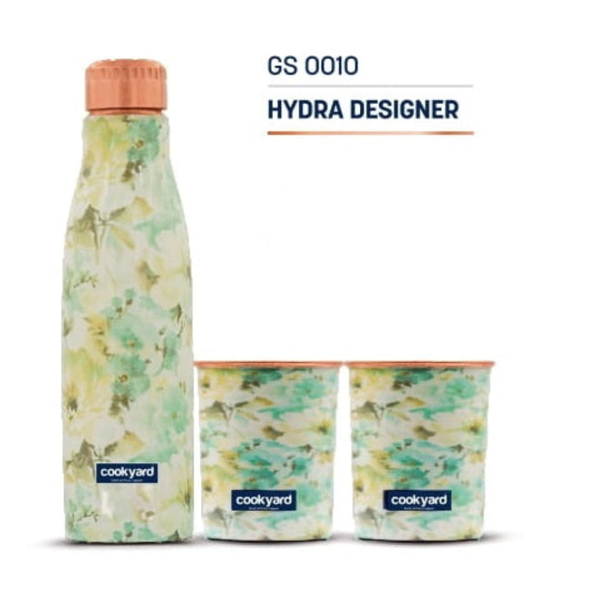 Cookyard Hydra Designer Copper Water Bottle & 2 Set of Glass
