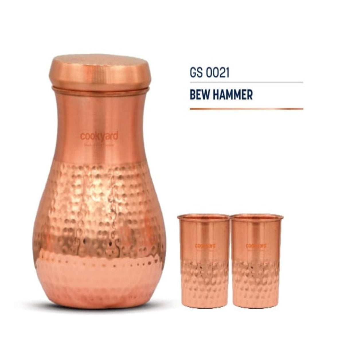 Cookyard Dew Hammer Pure Copper Water Bottle & 2 Set of Glass