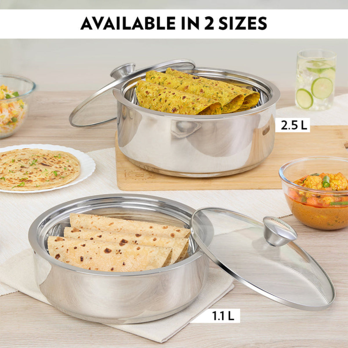Borosil Servefresh Roti Server With Coaster And Glass Lid