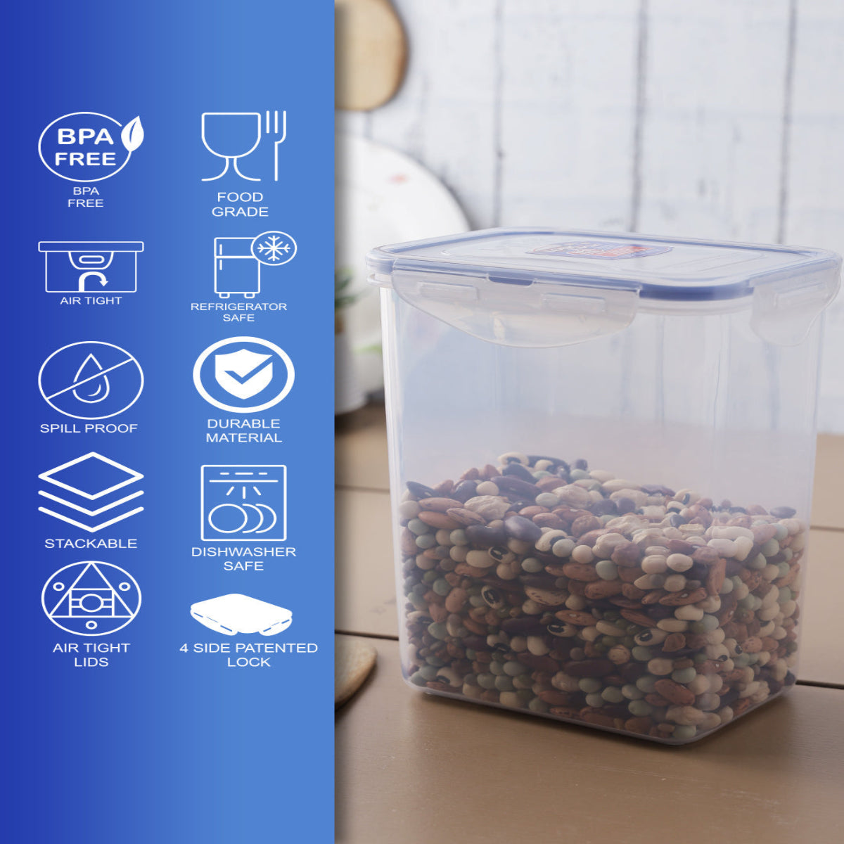 LocknLock Classics Medium Tall Rectangular Food Container with Leak Proof Locking Lids Set Of 3 Pcs