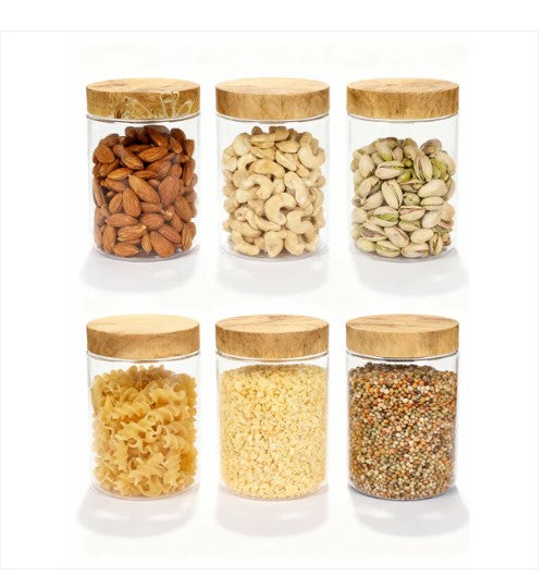 Pearlpet jars Coral Jars with Wooden like caps |Light brown| Set of 6