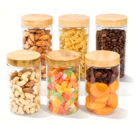 Pearlpet jars Coral Jars with Wooden like caps |Light brown| Set of 6