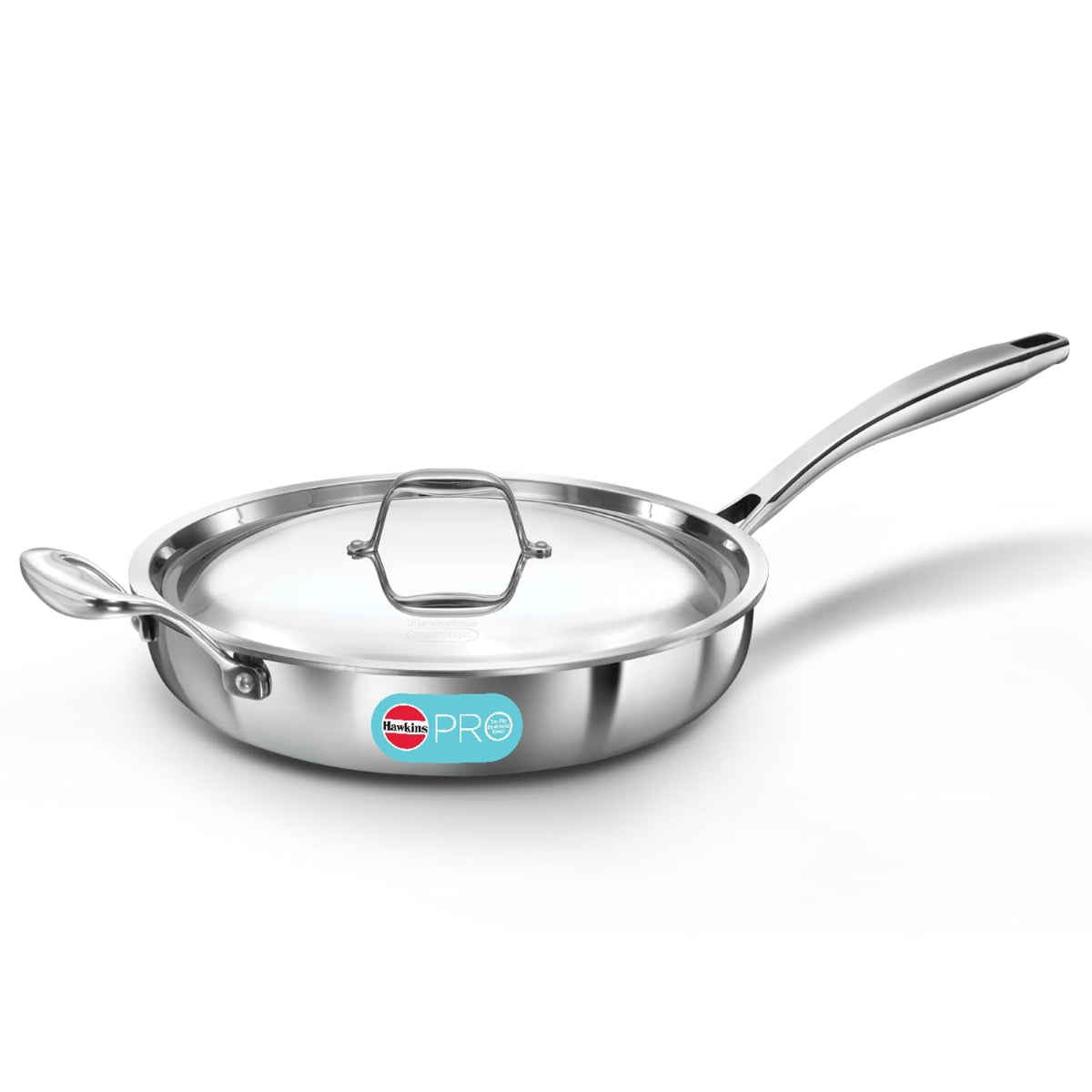 Hawkins Pro Triply Stainless Steel Frying Pan with SS Steel Handle with SS Lid Induction Compatible