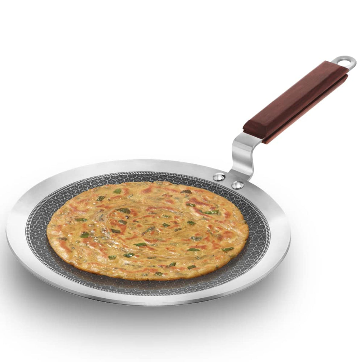Hawkins Tri-Ply Stainless Steel Shielded Nonstick Tava with Wood Handle | Induction Tawa