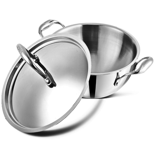 Vinod Platinum Triply Stainless Steel Extra Deep Kadhai With Stainless Steel Lid 5.5L (30 cm) Induction Base - EDPTKD30