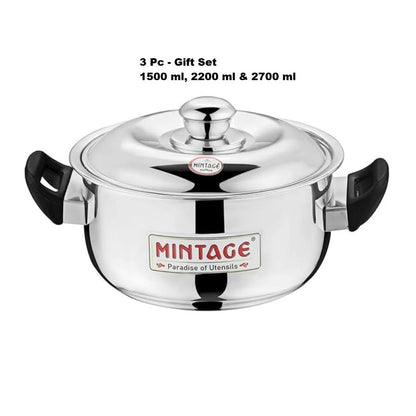 Mintage 3 Pc Gift Set Stainless Steel Casserole Divine With Handle & Lid CDVG-03