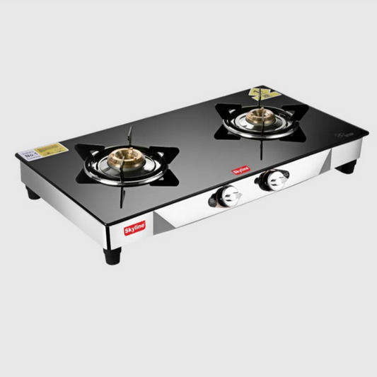 Skyline 2-Burner LPG Gas Stove with Toughened Glass & Brass Burners - VTL-1616