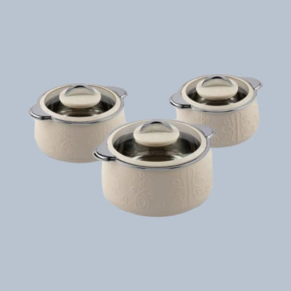 Jaypee Fabrene Mega Set of 3 Insulated Inner Stainless Steel Casseroles with Glass Lid Lockable | 1500+2000+3000 ml - BPA Free