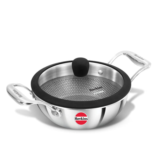 Hawkins Pro Shielded Nonstick Triply Deep-Fry Pan with Glass Lid and SS Steel Handle, Induction Compatible