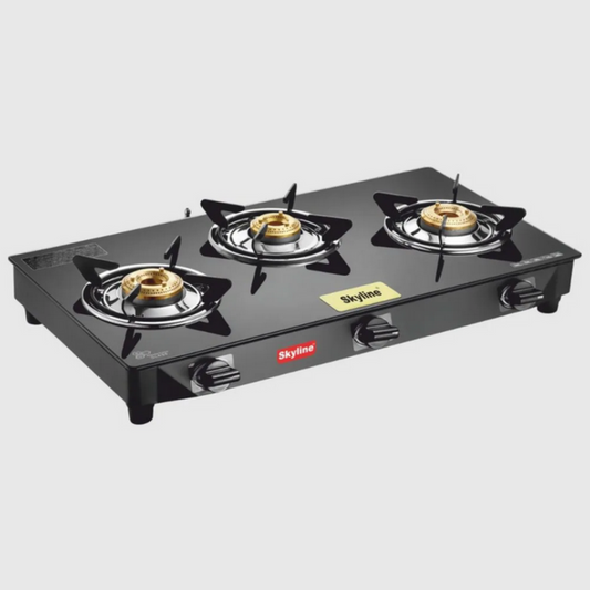 Skyline 3-Burner LPG Gas Stove with Toughened Glass & Premium Brass Burners - VTL-2121