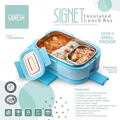 Ganesh Signet Insulated Lunch Box for Office & School, 750 ml - BPA Free