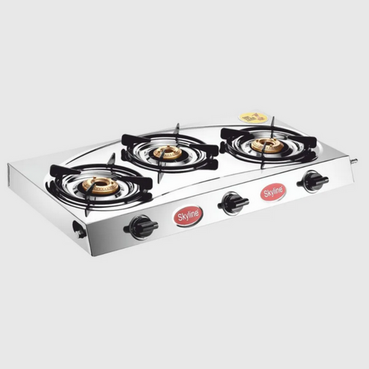 Skyline Stainless Steel 3-Burner LPG Gas Stove with Premium Brass Burners - VTL-3112