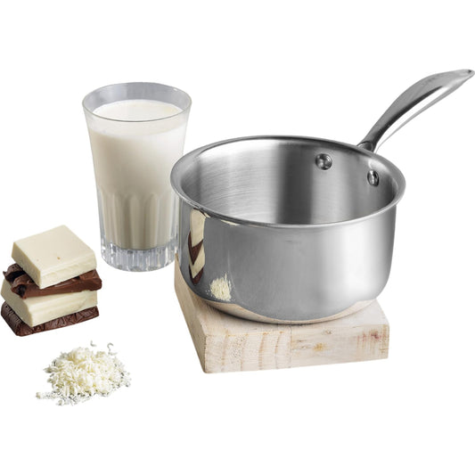 Vinod Platinum Triply Stainless Steel Milkpan - 1.2 Litre, 14 cm | Easy Pour Spout | Induction Base, Silver - PTMP14