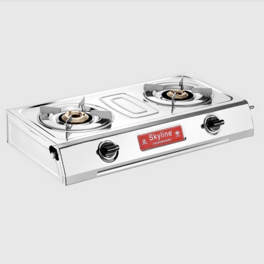 Skyline Stainless Steel 2-Burner LPG Gas Stove with Brass Burners and Stylish Knobs - VTL-2113