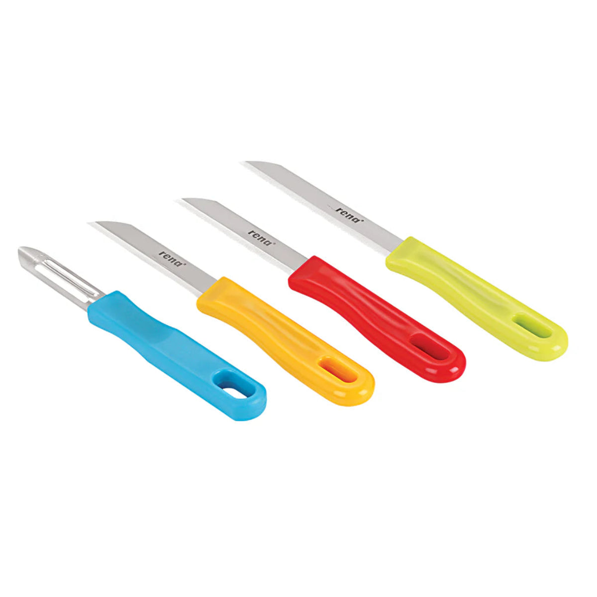Rena 4 Pcs Knife Set | 1 Pc Serrated Knife 110 mm, Plain Knife 90 mm, Serrated Knife 90 mm and 1 Promo Peeler - 0558R6