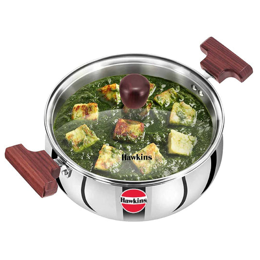 Hawkins Cook n Serve Triply Stainless Steel Handi with Glass Lid, Induction Compatible