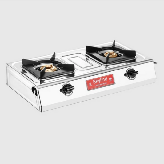 Skyline Stainless Steel 2-Burner LPG Gas Stove with High-Efficiency Brass Burners - VTL-2112