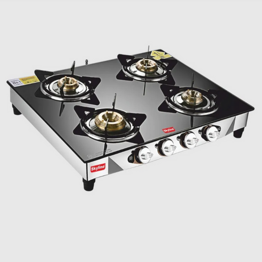 Skyline Premium 4-Burner LPG Gas Stove with Jumbo Burner and Toughened Glass - VTL-1414