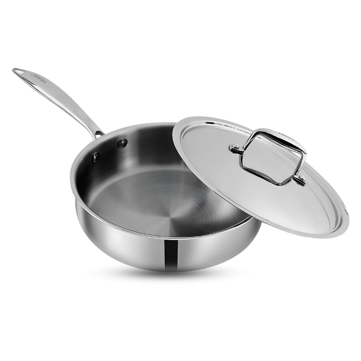 Vinod Platinum Triply Stainless Steel Sautepan with Stainless Steel Lid 2.6 Liter, 24 cm | Induction Friendly, Silver - PSTP24