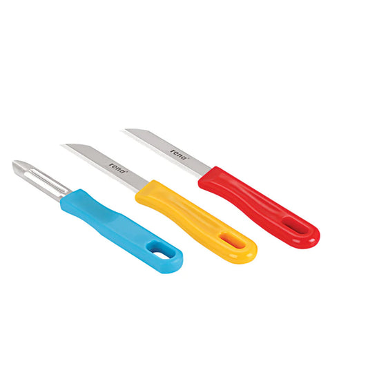 Rena 3 Pcs Knife Set | 1 Pc Plain Knife 90 mm, Serrated Knife 90 mm & 1 Promo Peeler - 0557R6