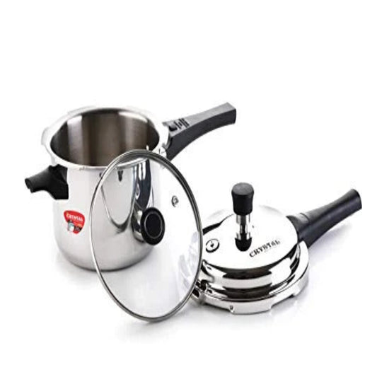 Crystal Tri-pro Triply Stainless Steel Pressure Cooker With Additional Glass Lid - Induction Base