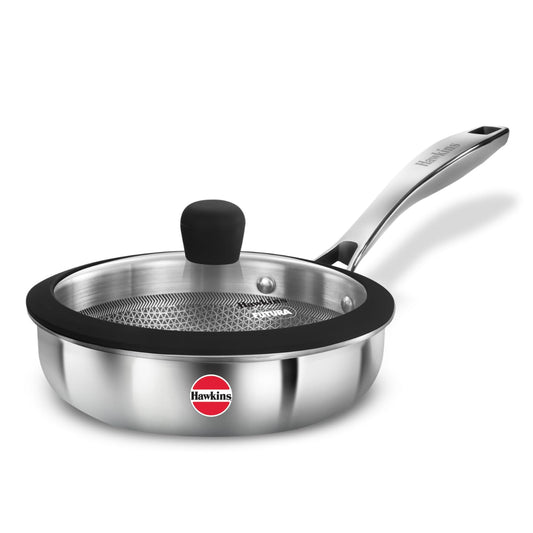 Hawkins Pro Nonstick Shielded Triply Stainless Steel Frying Pan with SS Handle & Glass Lid, Induction