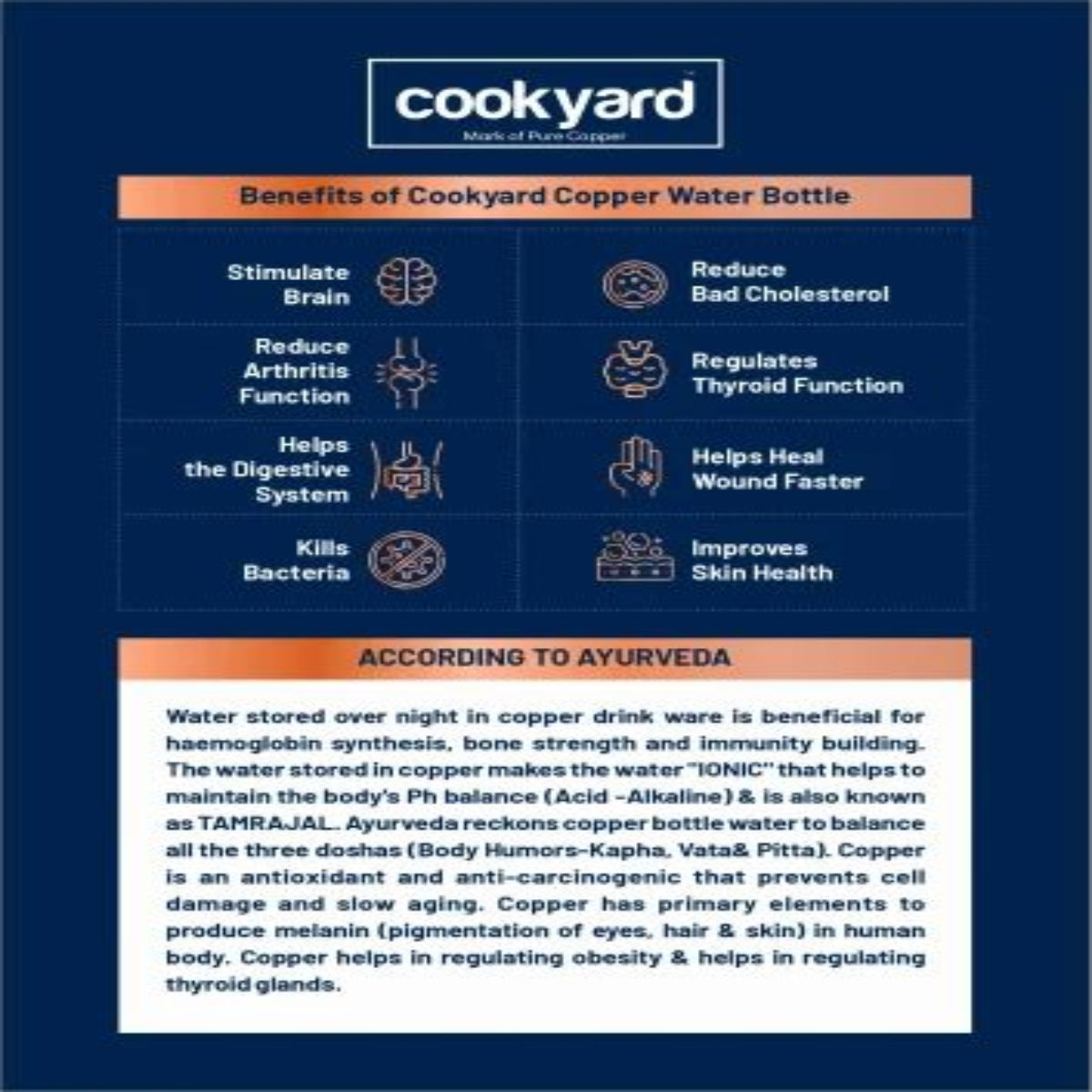Cookyard 900ml Oxy Hammer Copper Water Bottle