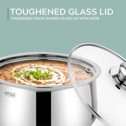 Mintage Stainless Steel Casserole (Riva) With Glass Lid 1500 ml (Small) - CRG-15