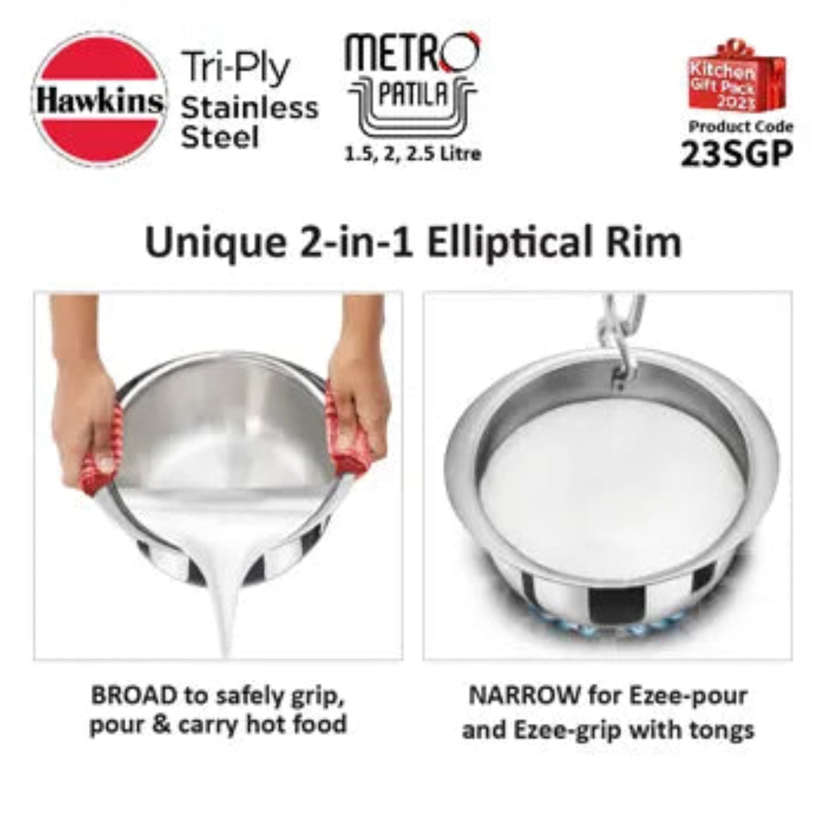 Hawkins Stainless Steel Tri-ply Patila Gift Set ( 3 pcs Set )